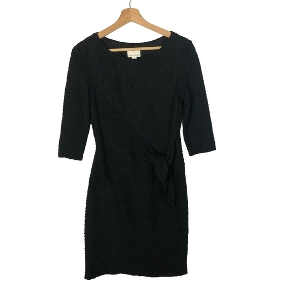 Donna Morgan Black Textured Half Sleeve Sheath Dress 4 - Picture 1 of 4